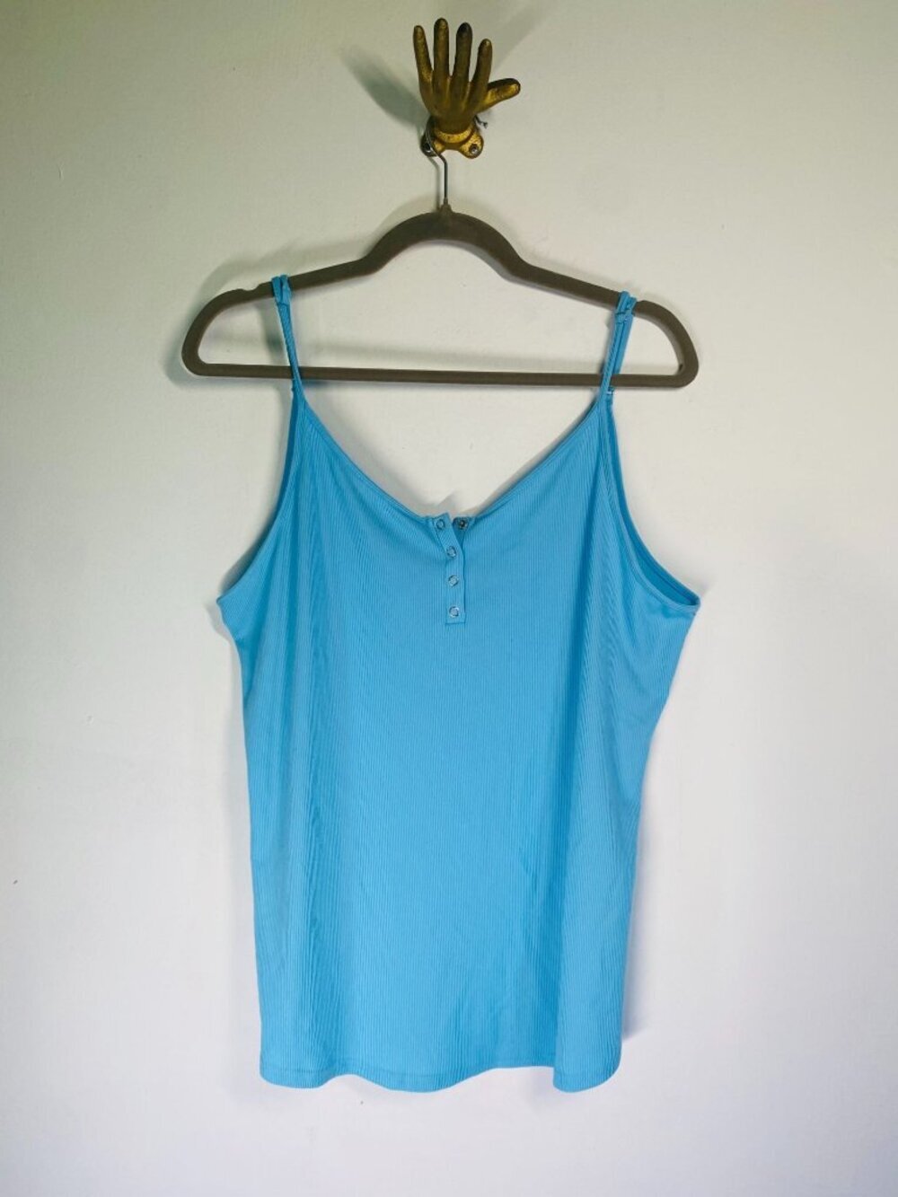 Blakeley Blue Ribbed Tank Top Adjustable Straps & Snap Button Detail - Size 3X